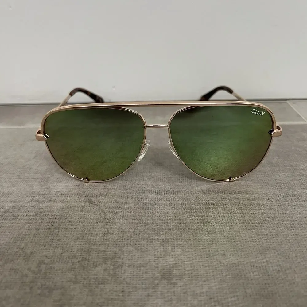 Quay Australia High Key Rimless Sunglasses 126 Polarized Cheetah Print